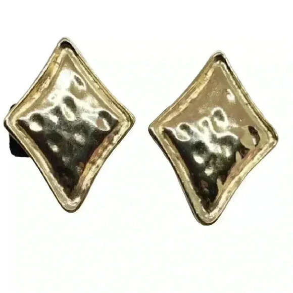 GIVENCHY Earrings Giant Statement Diamond Shaped Gold Wavy Clip Vintage Chunky - Picture 8 of 11